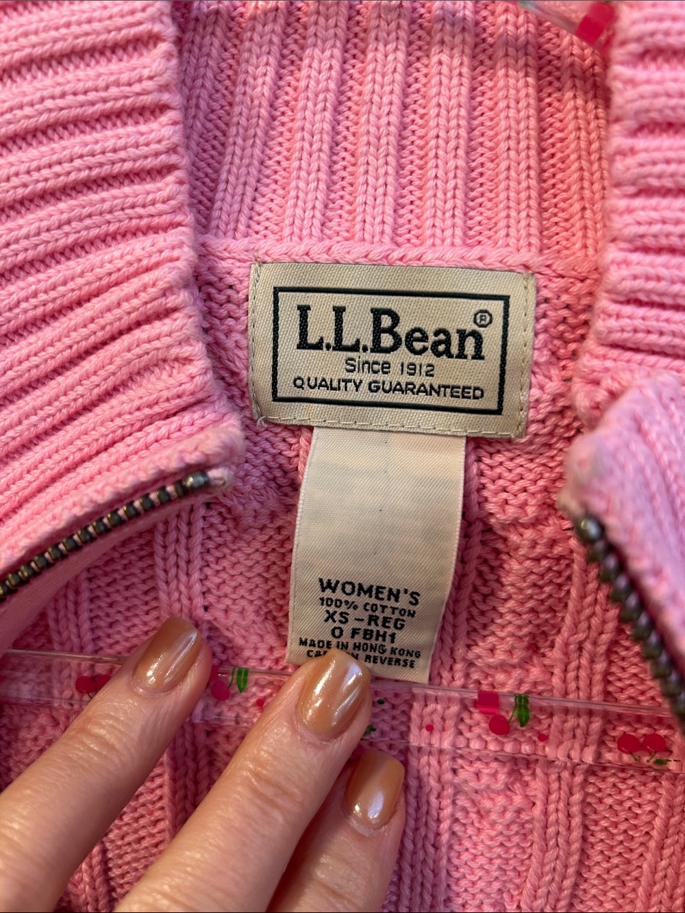 L.L. Bean Vintage Pink Cotton Cable Knit Zip-Up Cardigan Sweater XS - Picture 2 of 4
